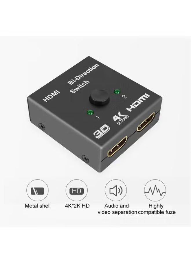 Generic - 4K HD Video Smart Two-way HDMI Switcher - 4K HD with Audio Synchronization, HDMI Hub, 1 in 2 Out, 2 in 1 Out, Dual Monitors Mirror Display, 1 Monitor Display from 2 Sources, Dual HDMI Adapter for 2 Monitor Displays Multi-Screen, HDMI Display from Laptop, PS4, TV Box and DVD Player - Image 1