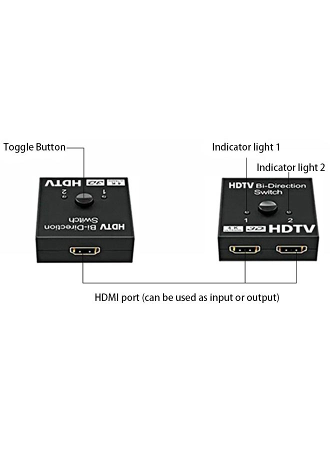 Generic - 4K HD Video Smart Two-way HDMI Switcher - 4K HD with Audio Synchronization, HDMI Hub, 1 in 2 Out, 2 in 1 Out, Dual Monitors Mirror Display, 1 Monitor Display from 2 Sources, Dual HDMI Adapter for 2 Monitor Displays Multi-Screen, HDMI Display from Laptop, PS4, TV Box and DVD Player - Image 1
