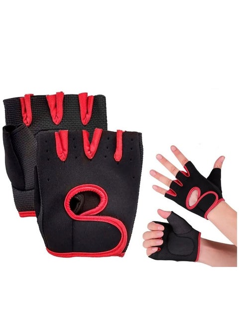 Half Finger Gloves For GYM Exercise, Weightlifting And Cycling Size L, Black/Red