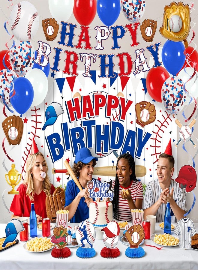 Roetyce Baseball Birthday Party Decorations, Baseball Themed Happy Birthday Banner Balloons Hanging Swirls Centerpieces Cake Topper Kit, Sport Themed Party Backdrop Background - Image 3