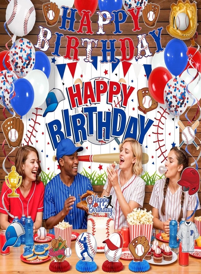 Roetyce Baseball Birthday Party Decorations, Baseball Themed Happy Birthday Banner Balloons Hanging Swirls Centerpieces Cake Topper Kit, Sport Themed Party Backdrop Background - Image 5