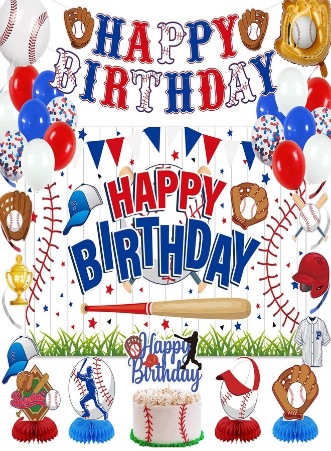 Roetyce Baseball Birthday Party Decorations, Baseball Themed Happy Birthday Banner Balloons Hanging Swirls Centerpieces Cake Topper Kit, Sport Themed Party Backdrop Background - Image 1