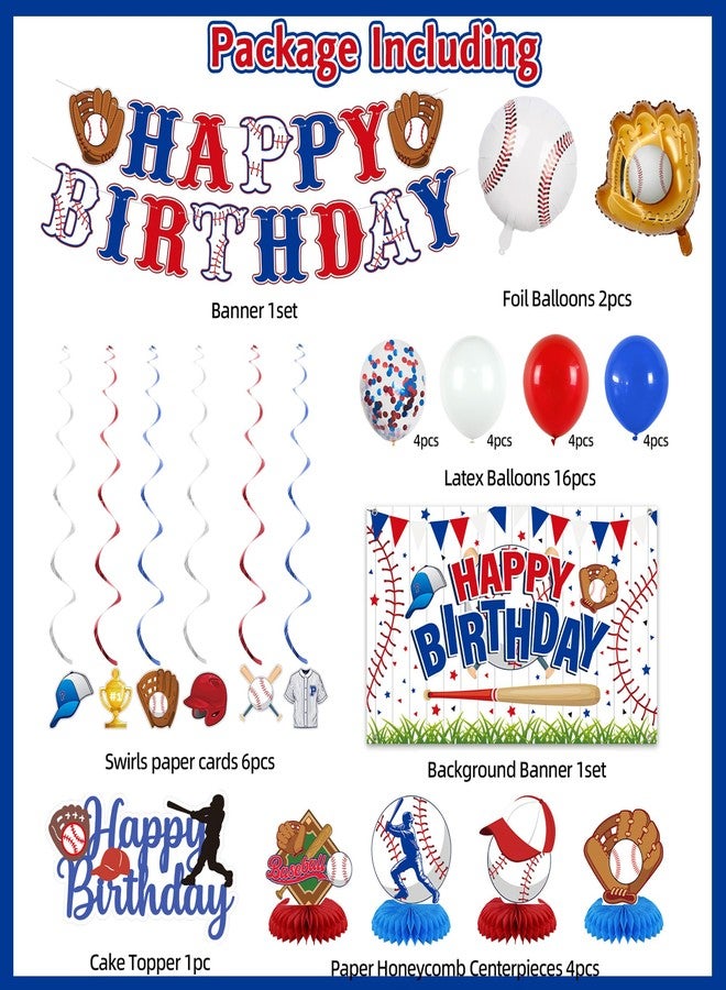 Roetyce Baseball Birthday Party Decorations, Baseball Themed Happy Birthday Banner Balloons Hanging Swirls Centerpieces Cake Topper Kit, Sport Themed Party Backdrop Background - Image 2