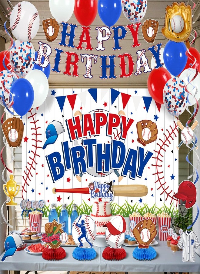 Roetyce Baseball Birthday Party Decorations, Baseball Themed Happy Birthday Banner Balloons Hanging Swirls Centerpieces Cake Topper Kit, Sport Themed Party Backdrop Background - Image 4