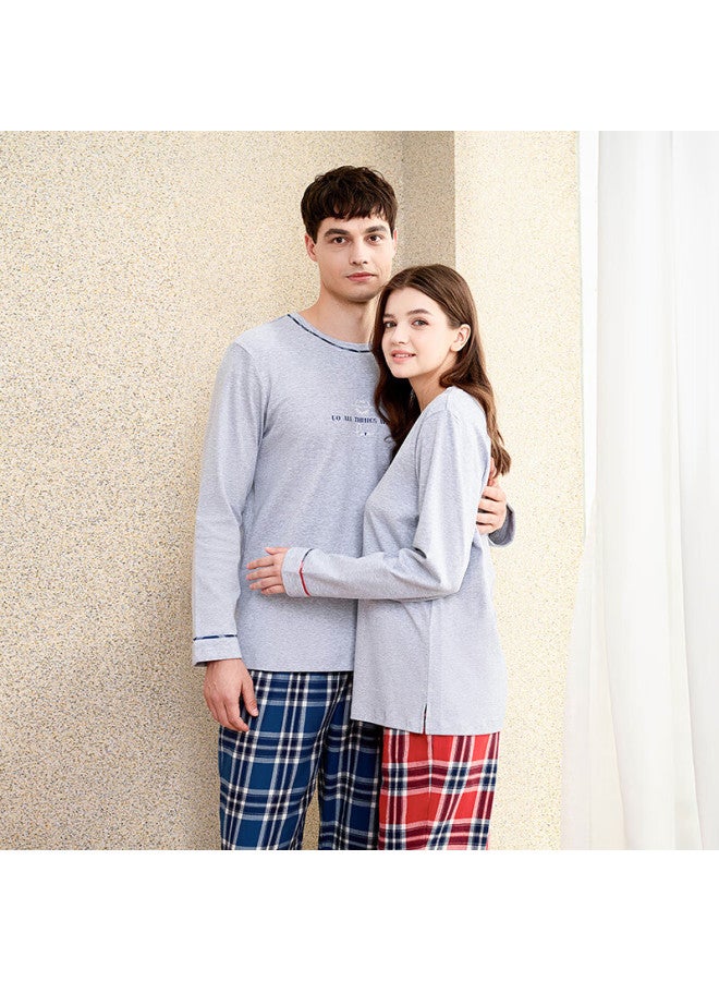 MEIBIAO American Standard Autumn Winter Couples Long Sleeve Crew Neck Pure Cotton Homewear Casual Women's Light Gray (men's) 2XL - Image 4