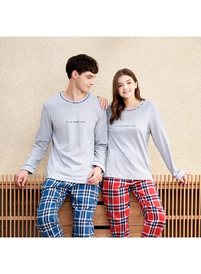 MEIBIAO American Standard Autumn Winter Couples Long Sleeve Crew Neck Pure Cotton Homewear Casual Women's Light Gray (men's) 2XL - Image 3