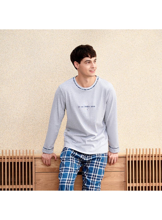 MEIBIAO American Standard Autumn Winter Couples Long Sleeve Crew Neck Pure Cotton Homewear Casual Women's Light Gray (men's) 2XL - Image 1