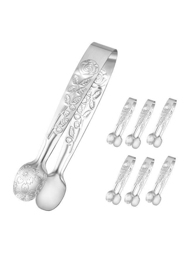 6PCS Mini Serving Tongs Small Rose Sugar Cube Tongs (Silver) - Image 1