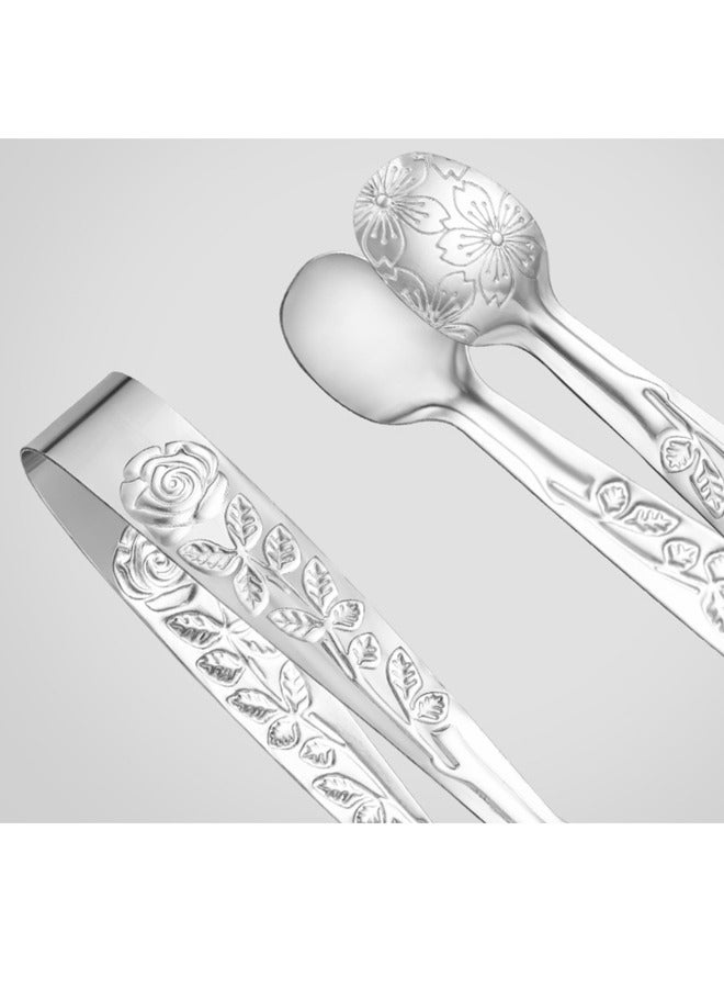 6PCS Mini Serving Tongs Small Rose Sugar Cube Tongs (Silver) - Image 3