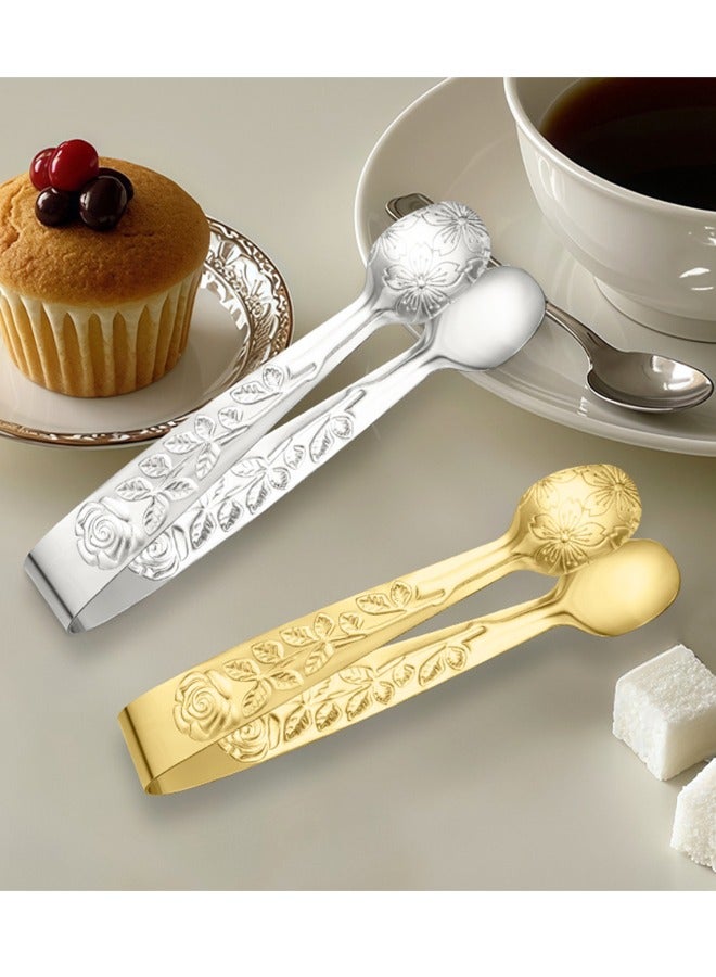 6PCS Mini Serving Tongs Small Rose Sugar Cube Tongs (Silver) - Image 4