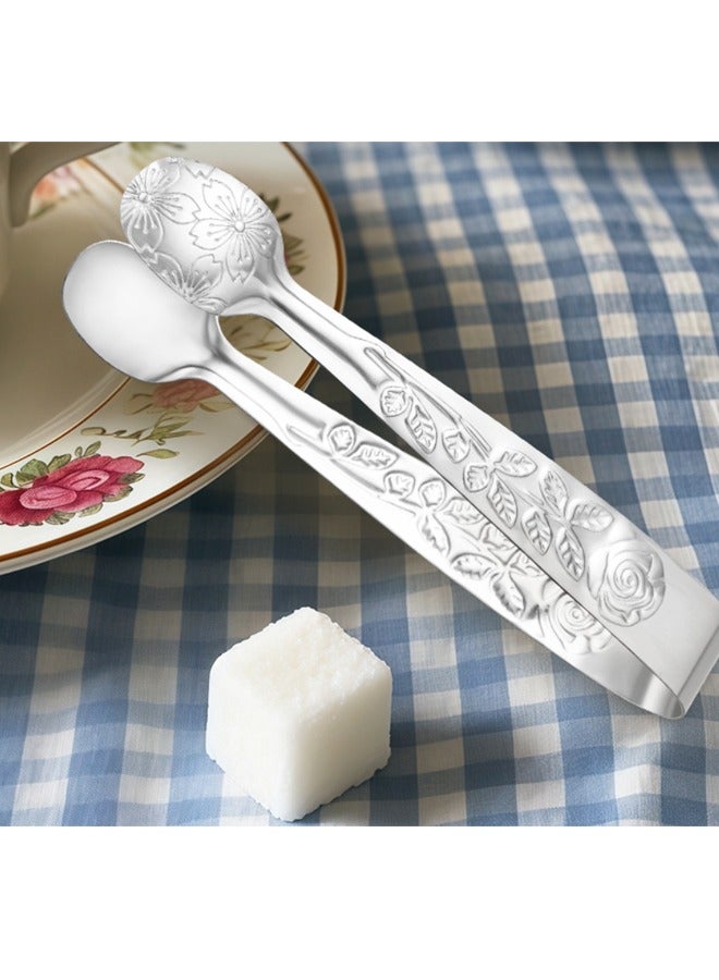 6PCS Mini Serving Tongs Small Rose Sugar Cube Tongs (Silver) - Image 5