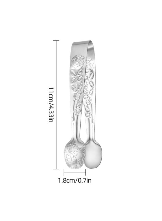 6PCS Mini Serving Tongs Small Rose Sugar Cube Tongs (Silver) - Image 2