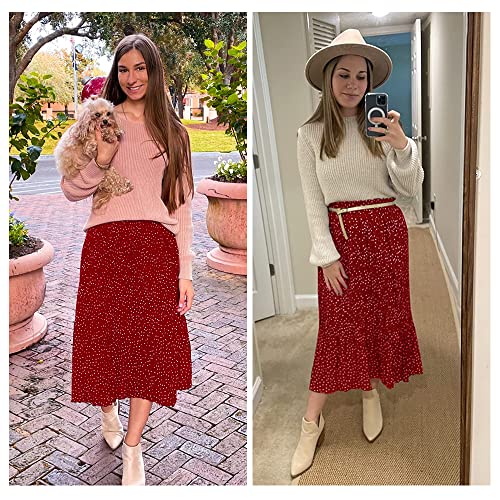 Exlura Womens High Waist Polka Dot Pleated Skirt Midi Swing Skirt with Pockets Red Small - Image 5