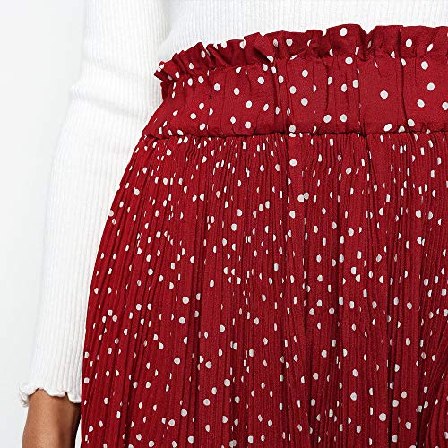 Exlura Womens High Waist Polka Dot Pleated Skirt Midi Swing Skirt with Pockets Red Small - Image 4