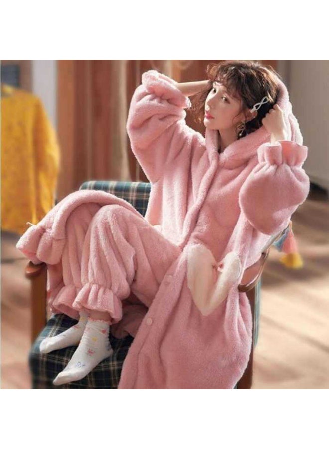 KUYING Plush Robe Thickened Long Sleeve Pants Casual Comfortable Home Suit Set - Image 2
