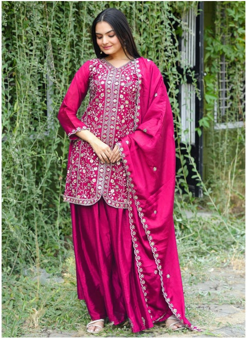 Chinnon Sharara Set with Sequin Embroidery Work & Matching Dupatta – Fully Stitched