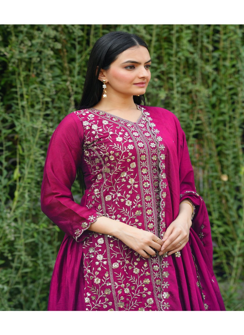 Super Asian Chinnon Sharara Set with Sequin Embroidery Work & Matching Dupatta – Fully Stitched  - Image 5