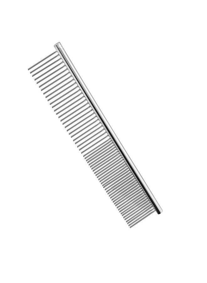 SKINPLUS Dog Comb For Removing Matted Fur - Pet Dematting Comb With Rounded Teeth And Non-Slip Grip Handle - Prevents Knots And Mats For Long And Short Haired Pets (Round Handle, Bright Silver)  - Image 1