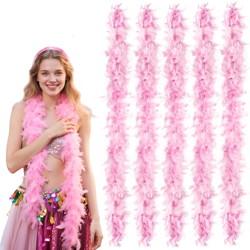 MAOFENG 5pcs Chandelle Turkey Feather Boa 1.64 Yards 30g for Halloween Costume Dancing Party Halloween Costume Decoration,Pink - Image 1