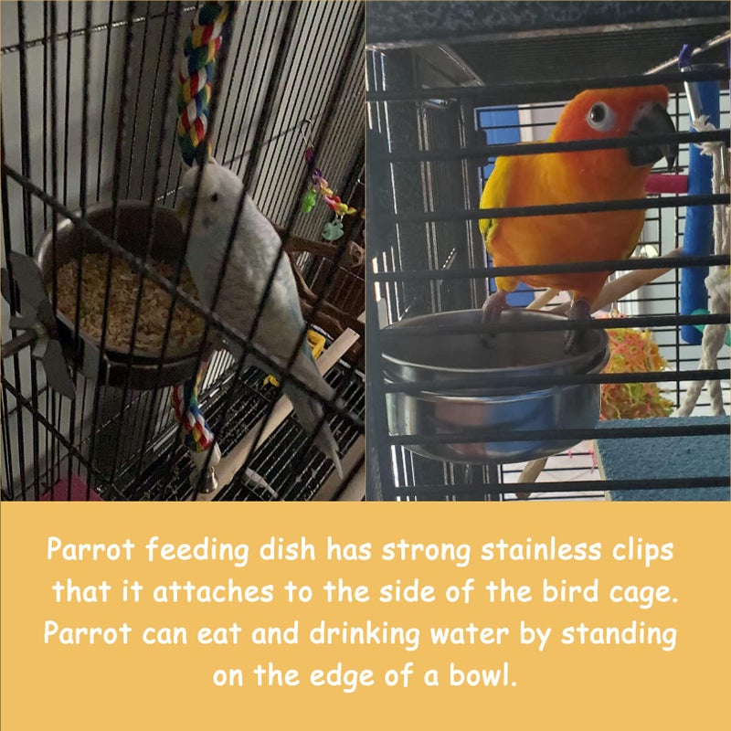 kathson Stainless Steel Bowls for Birds,4 Pcs Parrot Feeder Dish Cups,Bird Cage Water Food Bowl Coop Cup with Clamp Holder for Parrots Cockatiel Budgies Parakeet Lovebird(S) - Image 3