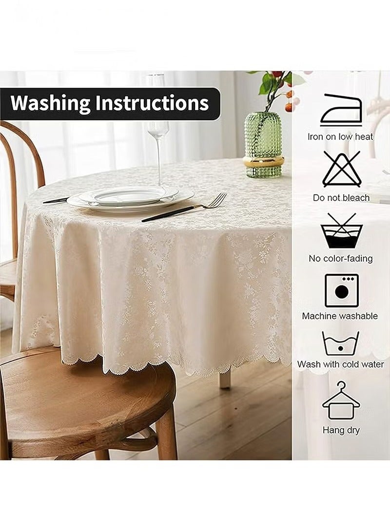 يوڠام مفرش طاولة دائري مقاوم للماء والزيت وقابل للمسح للمطبخ وغرفة الطعام - بيج، 160 سم - Image 3