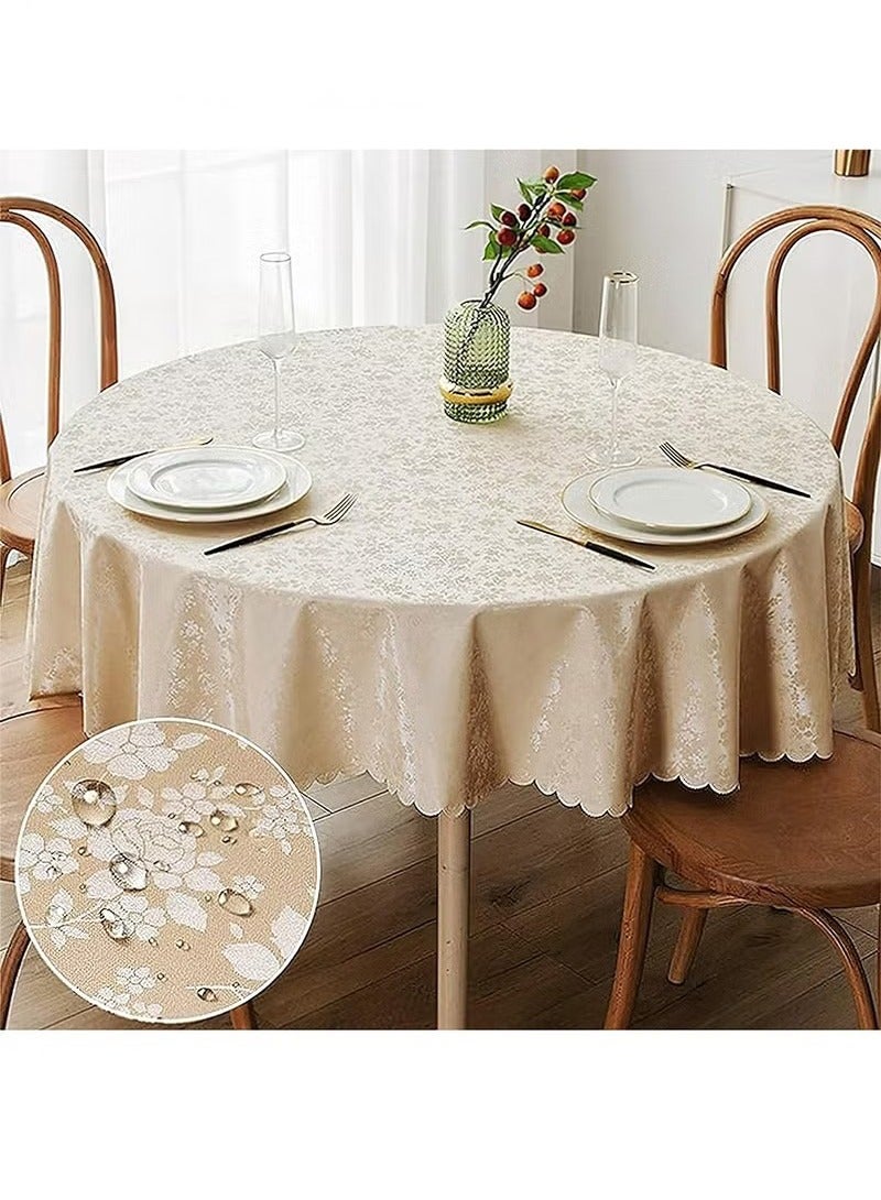 يوڠام مفرش طاولة دائري مقاوم للماء والزيت وقابل للمسح للمطبخ وغرفة الطعام - بيج، 160 سم - Image 1