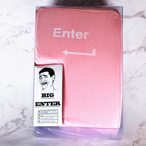 Giant USB Enter Key Nap Pillow Stress Relief Pink in English 