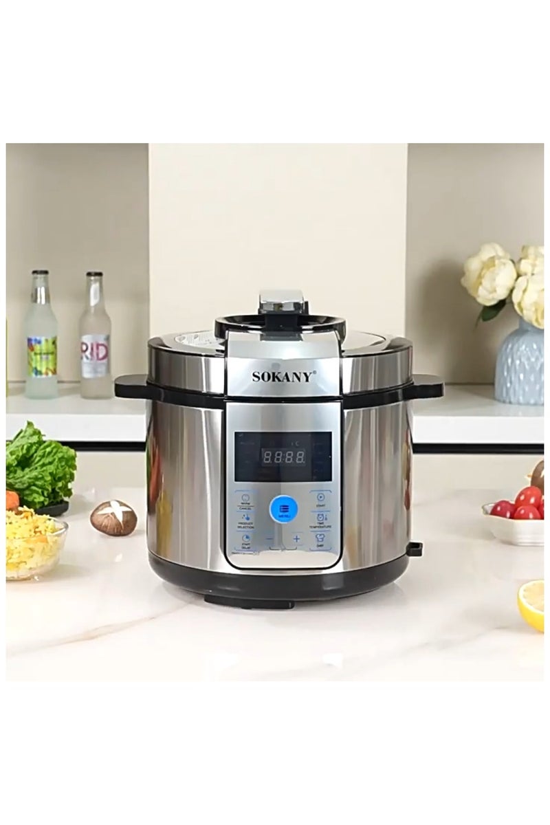 sokany Smart pot Pressure Cooker with 1500 Watts - 7 Appliances in One，Slow Cooker, Rice Cooker, Steamer, Stew Pot, Yogurt Maker, Soup Machine, Cake Machine, Food Heater, 6L, Polished Stainless Steel/Silver - Image 1