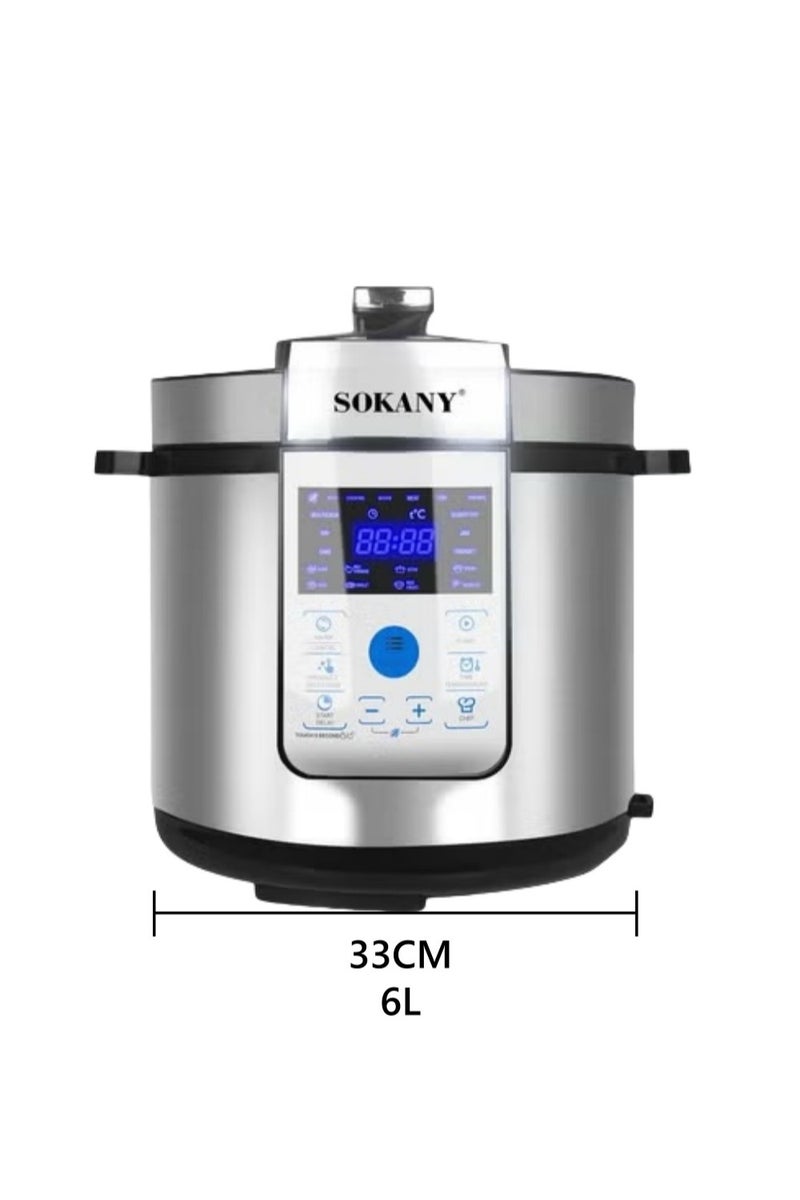 sokany Smart pot Pressure Cooker with 1500 Watts - 7 Appliances in One，Slow Cooker, Rice Cooker, Steamer, Stew Pot, Yogurt Maker, Soup Machine, Cake Machine, Food Heater, 6L, Polished Stainless Steel/Silver - Image 2