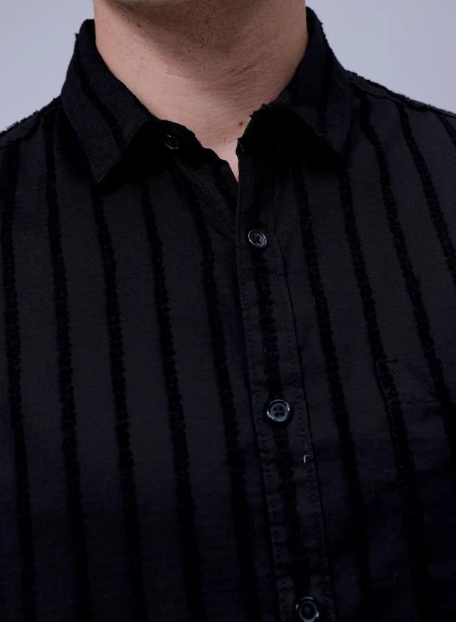 The Indian Garage Co Men Slim Fit Textured Solid Full Sleeves Cutaway Collar Casual Shirt