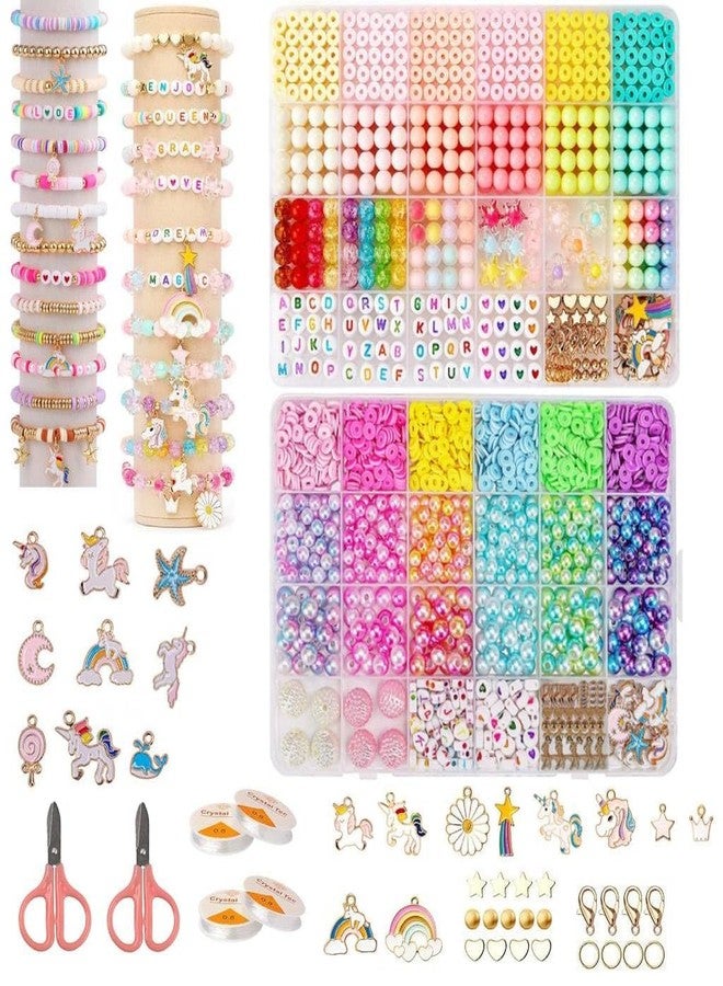 BuyLift Jewelry Making Kit - 5000+ Colorful Clay Beads, Letter Charms & Unicorn Pendants | 24-Color Bracelet Making Kit for Girls, DIY Friendship Bracelet Craft Gift for Kids Ages 6-12 (moti/uncoin) - Image 1