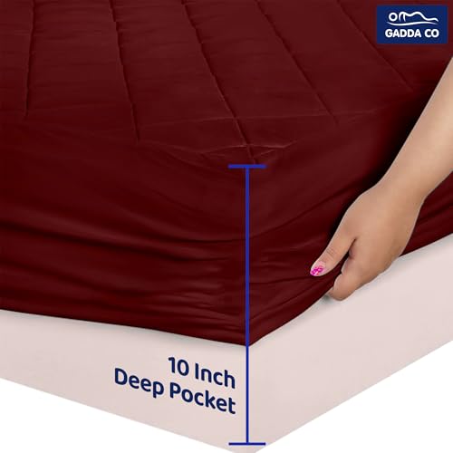GADDA CO Waterproof Cotton Quilted Mattress Protector King Size (72x72 Inch | 6x6 Ft) | Breathable Hypoallergenic Noiseless Ultra Soft Elastic Fitted Bed Protector | Washable Bed Cover - Maroon - Image 5