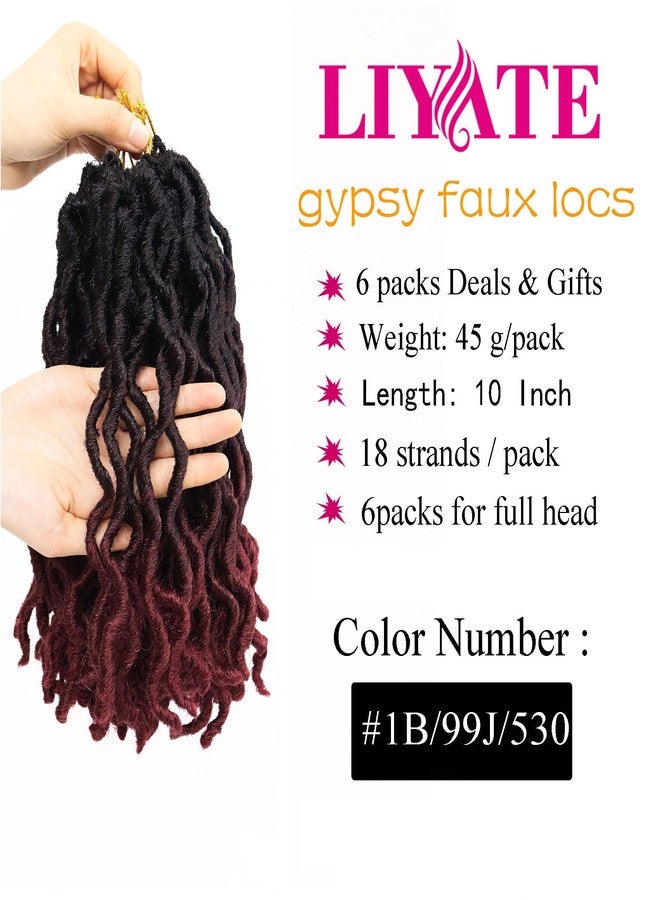 Liyate Faux Locs Crochet Hair 10 Inch 6 Packs 3 Tone Ombre Red Goddess Locs Crochet Hair for Black Women, Prelooped Gypsy locs Crochet Hair for Wavy Dreadlocks Crochet Hair Extensions, 1B/99j/530 - Image 2