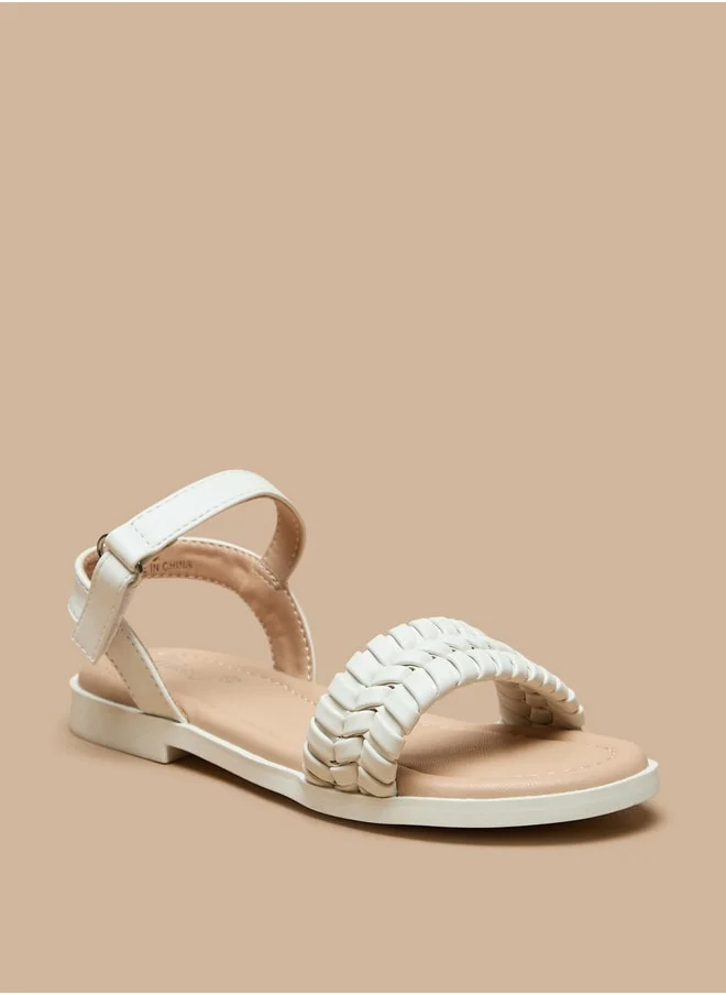 MISSY Girls Textured Flat Sandals With Hook And Loop Closure