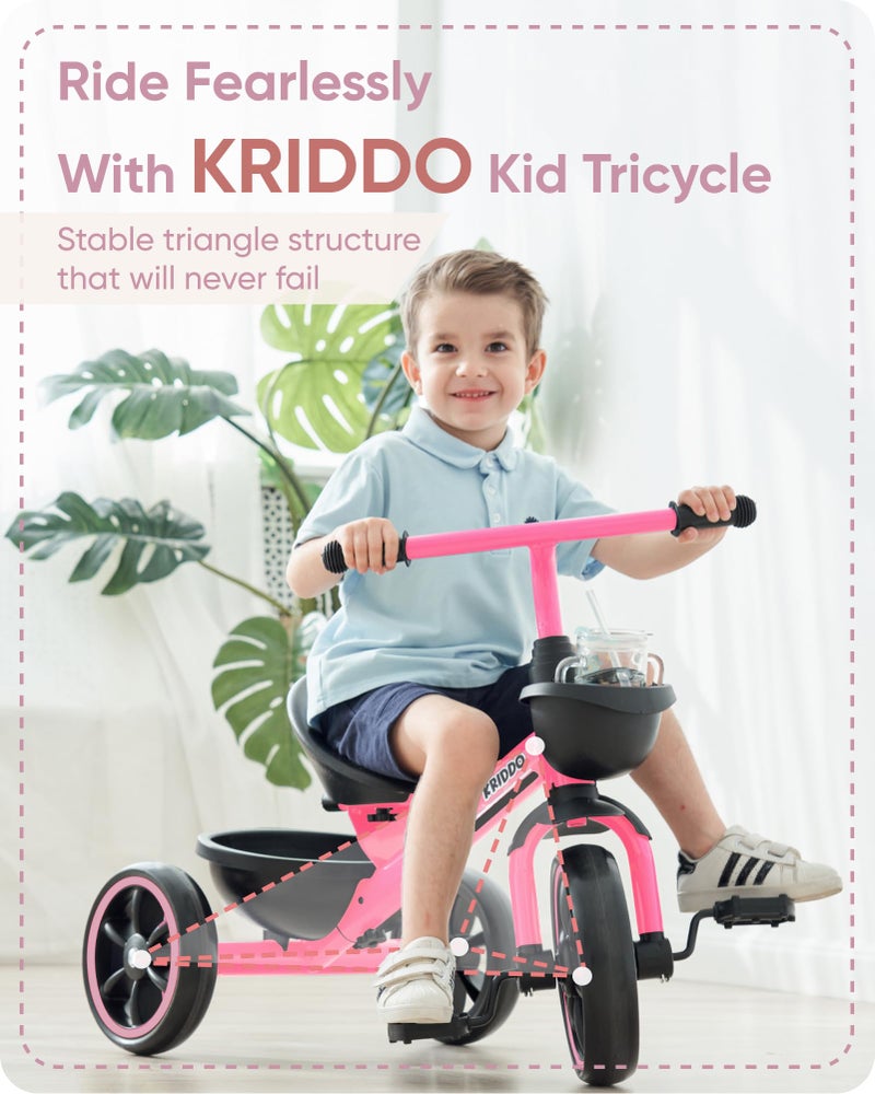 KRIDDO Tricycle for 25 Year Olds  Pink Toddler Trike With Gift for 24 Month to 4 Year Old Girls - Image 3