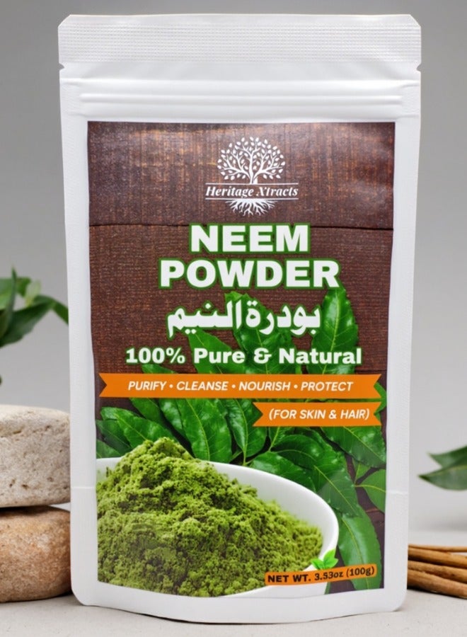 Heritage Xtracts Pure Neem Powder 100gm | Anti-Dandruff, Acne & Skin Detox | Hair, Face & Body Care | Natural Cleansing & Healing 