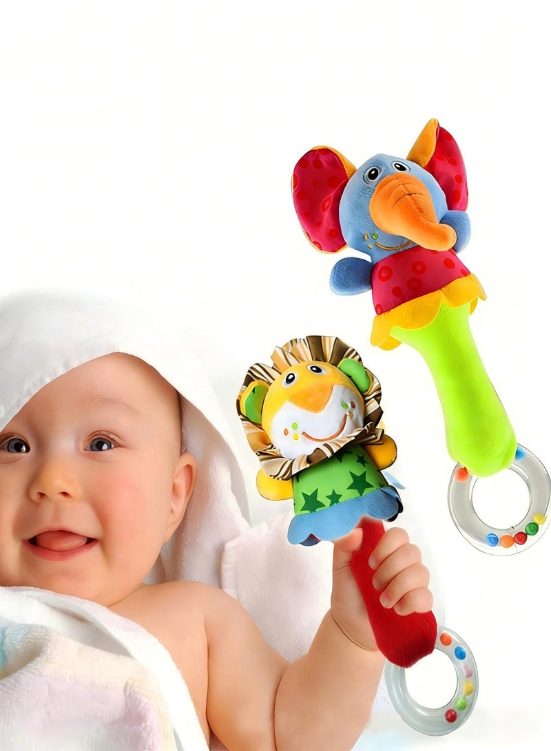 Gonice Baby Soft Rattles Shaker, Infant Developmental Hand Grip Baby Toys, Cute Stuffed Animal with Sound for 3 6 9 12 Months and Newborn Gift(2 Pack) - Image 1