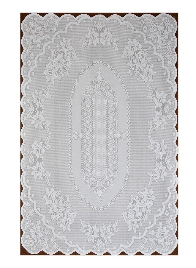 MONKDECOR (O.F Attractive Net Cotton Floral Design 6 Seater Dining Table Cover (Size-60x90 Inches) Plain Cream - Image 3