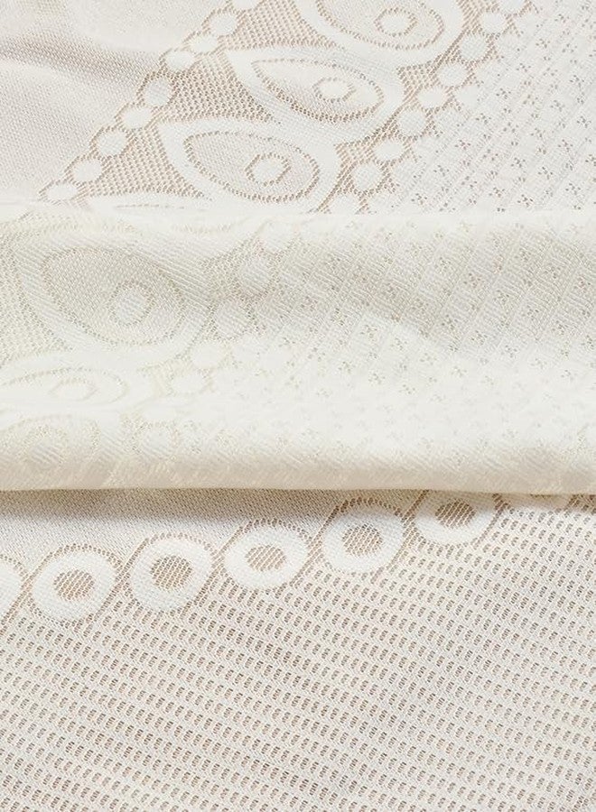 MONKDECOR (O.F Attractive Net Cotton Floral Design 6 Seater Dining Table Cover (Size-60x90 Inches) Plain Cream - Image 2