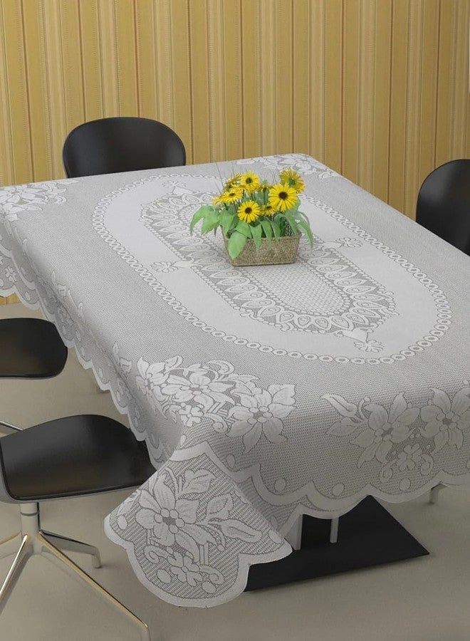 MONKDECOR (O.F Attractive Net Cotton Floral Design 6 Seater Dining Table Cover (Size-60x90 Inches) Plain Cream - Image 1