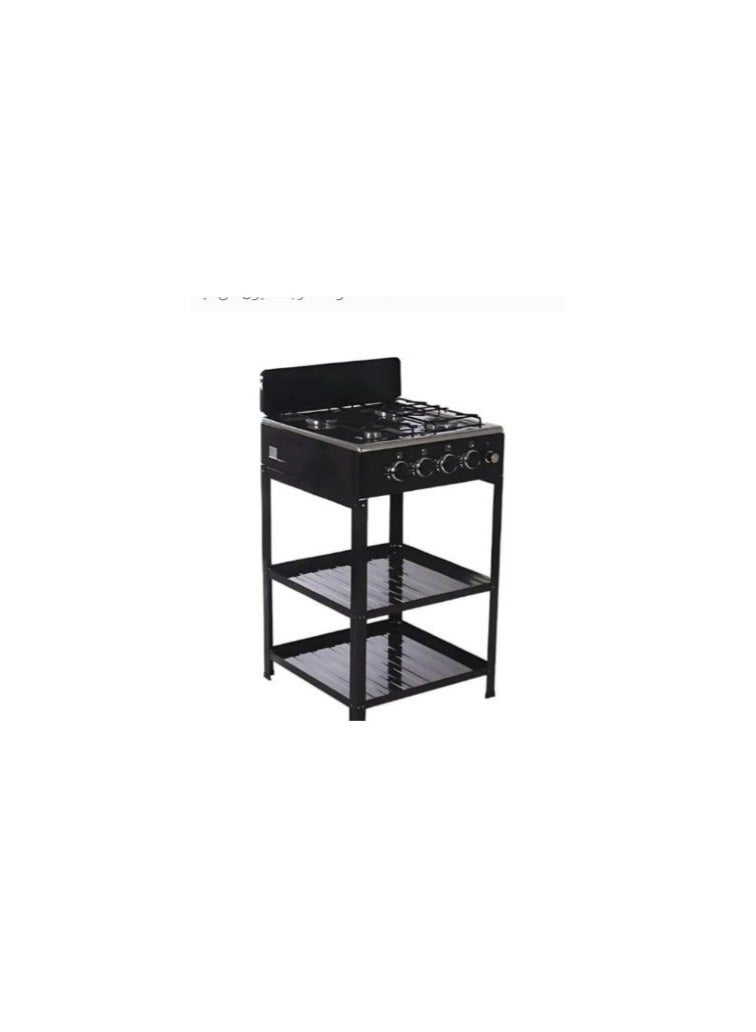 Denx Manual Ignition Gas Stove with Integrated Stand, Dual Shelves & Wind Shield, Heavy-Duty Black Painted Body - Image 3