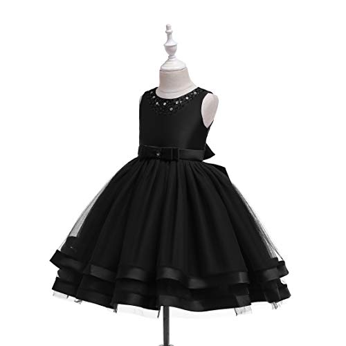 Glamulice Flower Girls Dresses Black Funeral Vintage Ruffles Tulle Girl Wedding Dress Party Bridesmaid Gown Formal Fancy Birthday Holiday Pageant Evening Prom Princess Gown Dance Christmas 4 - Image 4