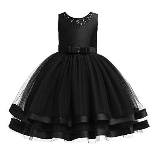 Glamulice Flower Girls Dresses Black Funeral Vintage Ruffles Tulle Girl Wedding Dress Party Bridesmaid Gown Formal Fancy Birthday Holiday Pageant Evening Prom Princess Gown Dance Christmas 4 - Image 1
