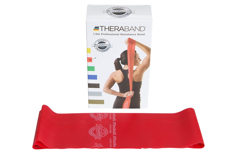 TheraBand ثيراباند مقاومة متوسطة شريط تمرين خالي من اللاتكس 6 أقدام (الطول) × 4 بوصات (العرض) أحمر - Image 2
