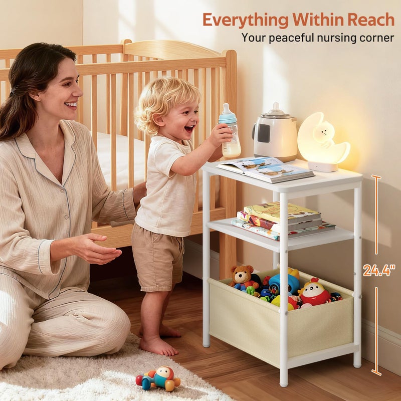 MISSLO Nursery Side Table for Living Room with Storage Basket Small End Tables for Small Spaces Kids Nightstand with Large Tabletop White Bedside Table Toddler Night Stand for Bedroom, Sofa, Dorm - Image 3