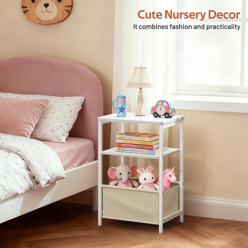 MISSLO Nursery Side Table for Living Room with Storage Basket Small End Tables for Small Spaces Kids Nightstand with Large Tabletop White Bedside Table Toddler Night Stand for Bedroom, Sofa, Dorm - Image 4