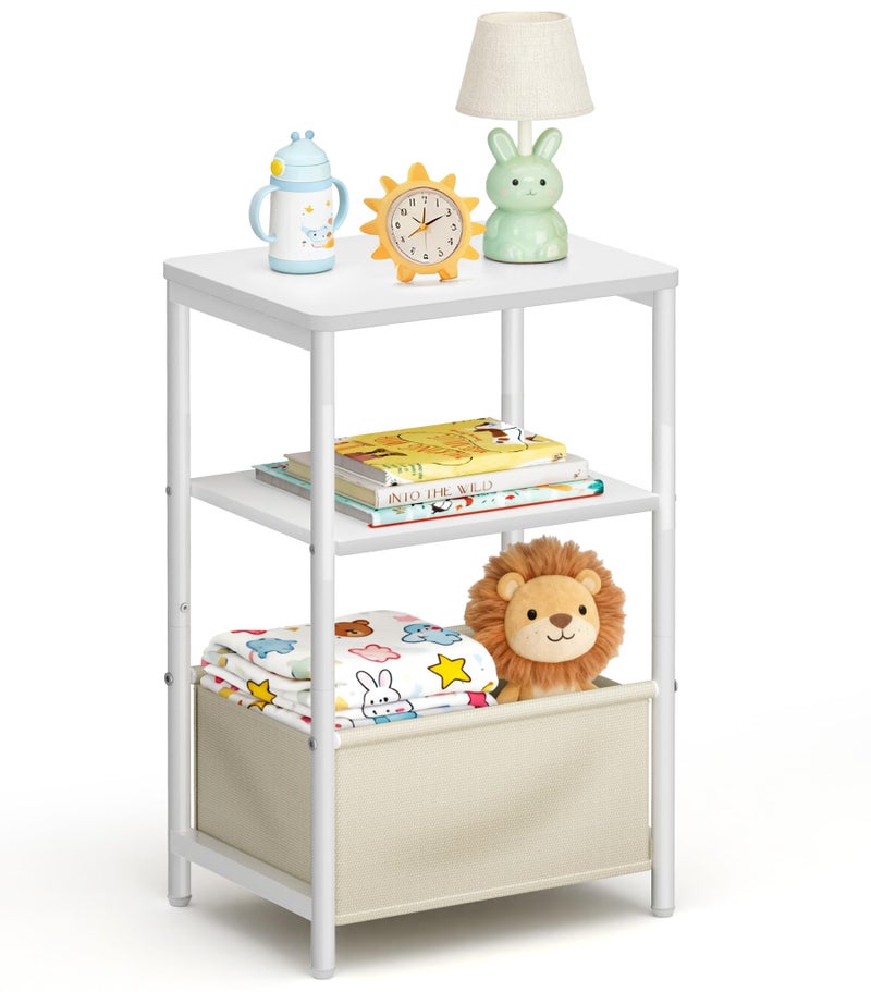 MISSLO Nursery Side Table for Living Room with Storage Basket Small End Tables for Small Spaces Kids Nightstand with Large Tabletop White Bedside Table Toddler Night Stand for Bedroom, Sofa, Dorm - Image 1