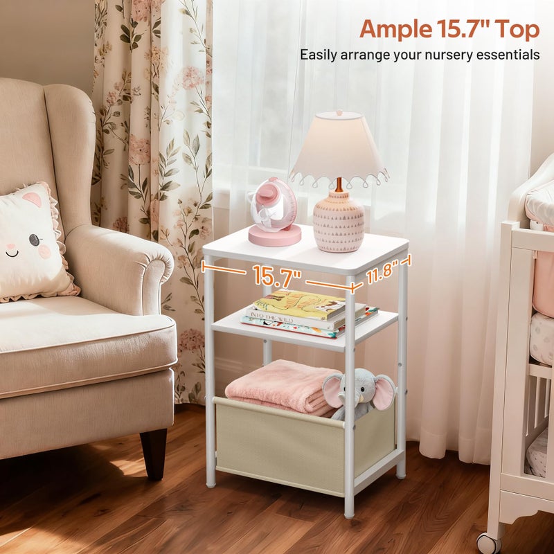 MISSLO Nursery Side Table for Living Room with Storage Basket Small End Tables for Small Spaces Kids Nightstand with Large Tabletop White Bedside Table Toddler Night Stand for Bedroom, Sofa, Dorm - Image 2