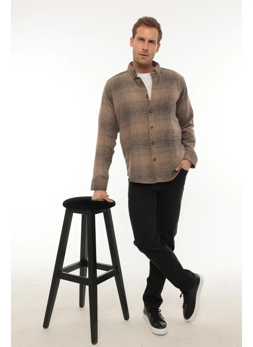 Miron Camel Striped Regular Fit Lumberjack Shirt - 2448