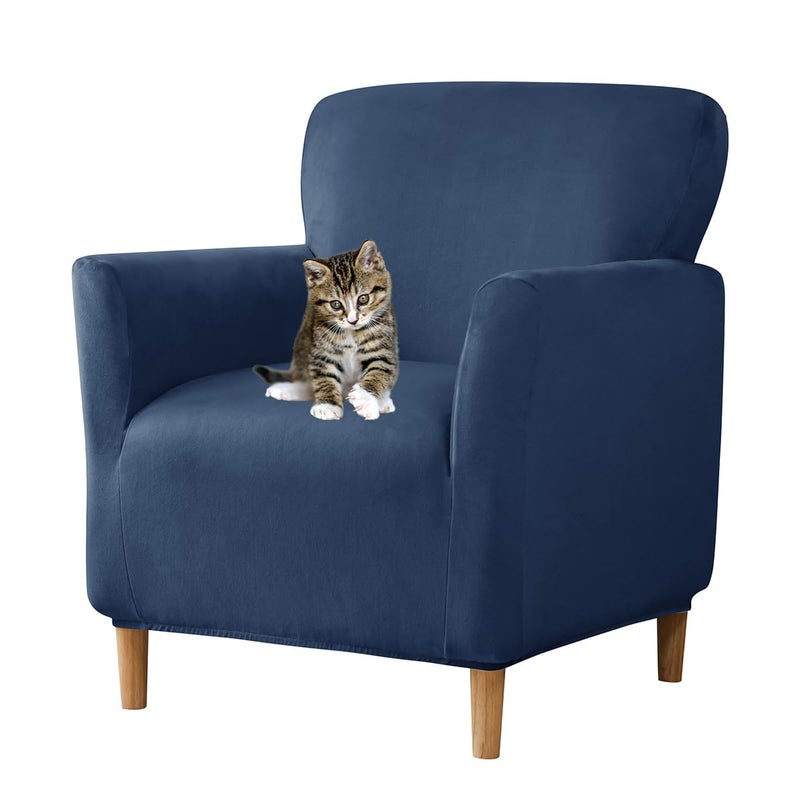 SONNACH Stretch Chair Covers with Arms 1-Piece Banquet Armchair Slipcover Velvet Mid Century Modern Armchair Slipcover Anti-Slip Furniture Protector for Living Room Friendly for Kids Pets (Navy) - Image 1